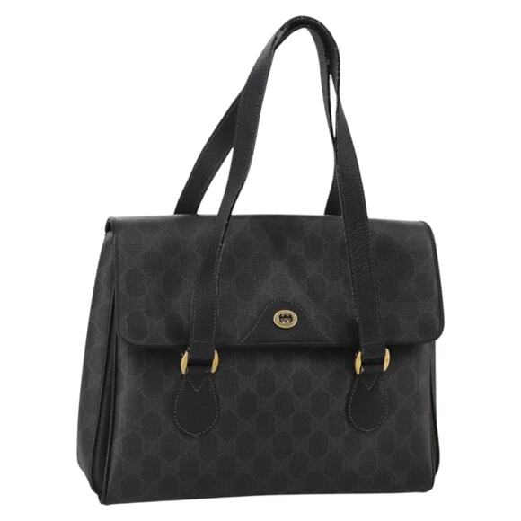 GUCCI GG Supreme Hand Bag Pvc Leather Black Gold 116 02 080 - Picture 1 of 16